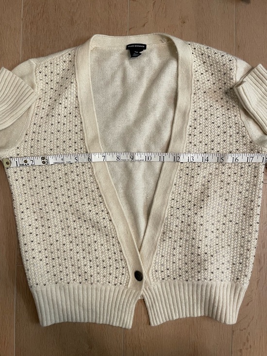 CLUB MONACO Ivory Wool & Cashmere Blend Cardigan w/ Textured Knit & Sparkle - Picture 6 of 7